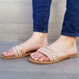 Pink Fabric Jeweled Accents Sandal Sliders
